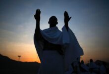 A man praying during his holy Umrah trip