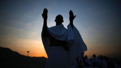 A man praying during his holy Umrah trip