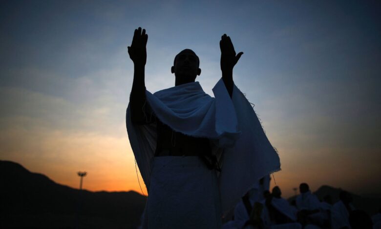 A man praying during his holy Umrah trip