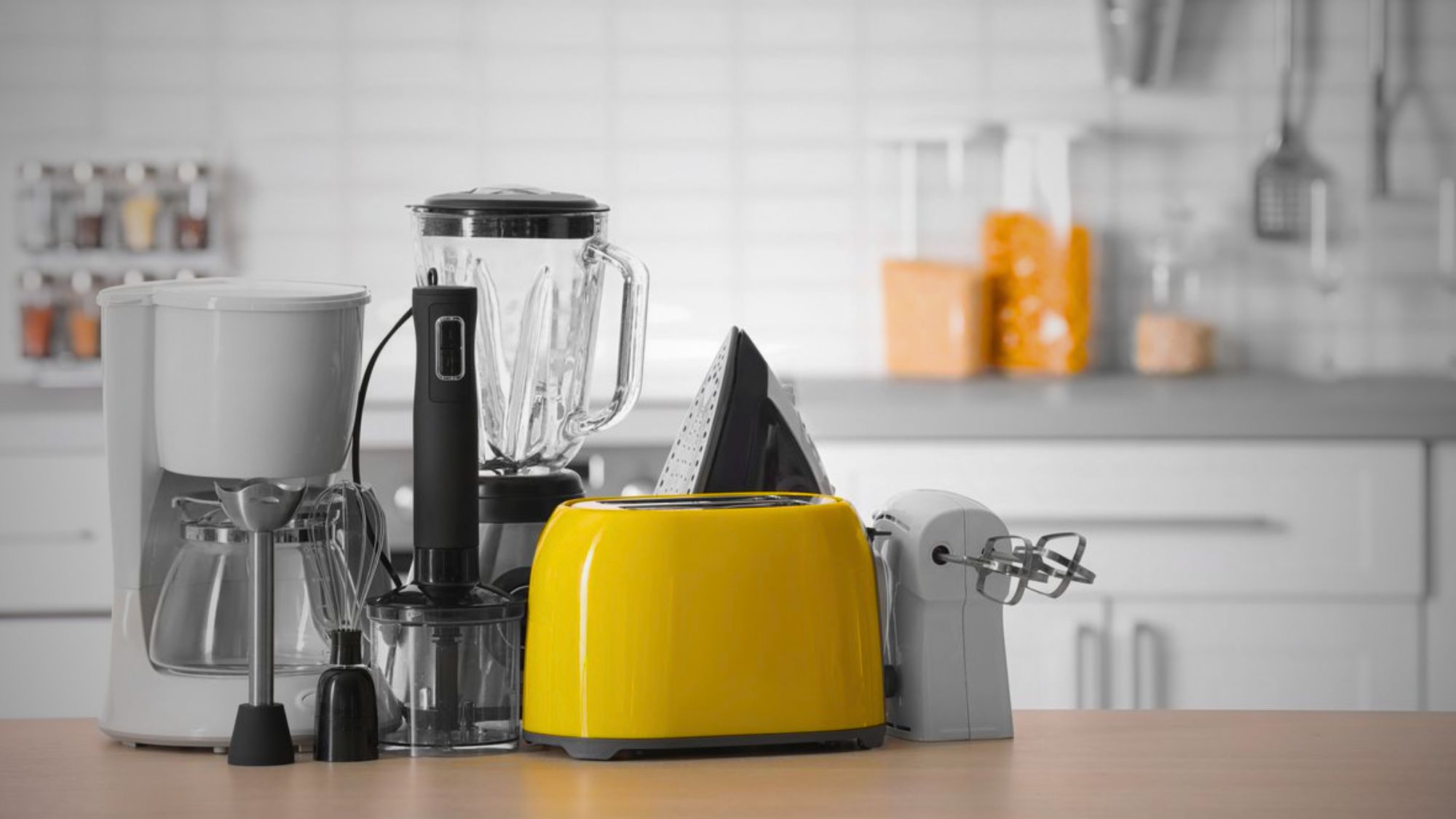 An assortment of basic kitchen appliances